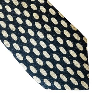 Fairfax J Riggins Silk Tie Navy Blue Cream Polka Dot Woven Hand Sewn USA Men Tie